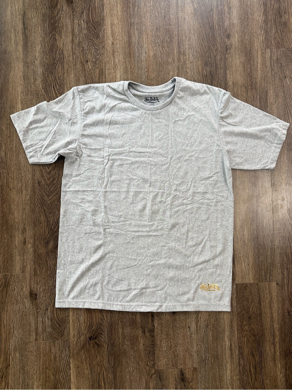 Von Dutch Light Gray Crew Neck T-Shirt with Gold Logo